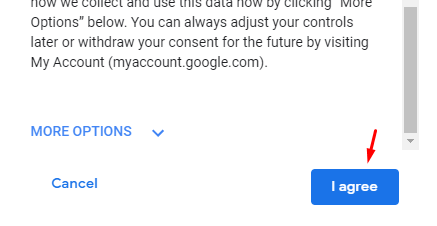 Agree on terms to create gmail account