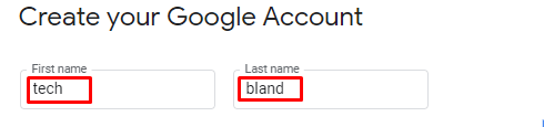 Type Your Name to create gmail account