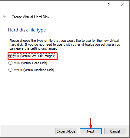 Choose Hard Disk Type