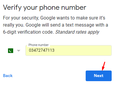 Verify Phone Number to create gmail account