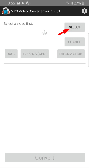 Select file in mp3 video converter