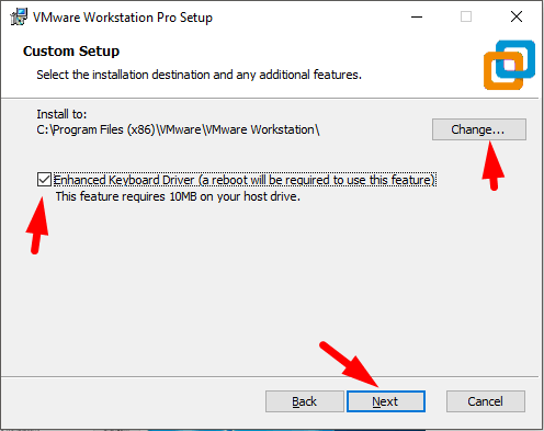 custom setup in wmware installation