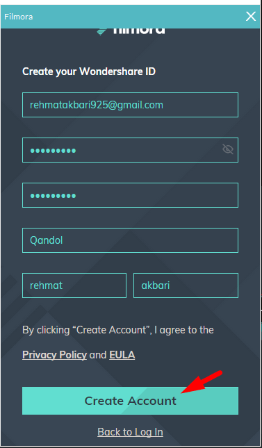 Create Filmora Account