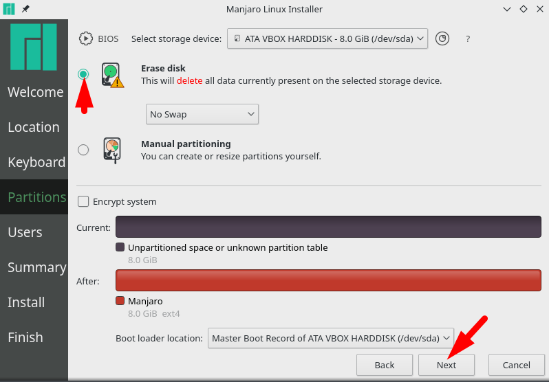 manjaro linux partitions