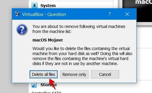 delete all files from virtualbox