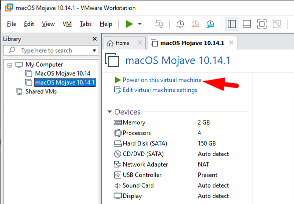 install macos mojave 10.14.1 on vmware