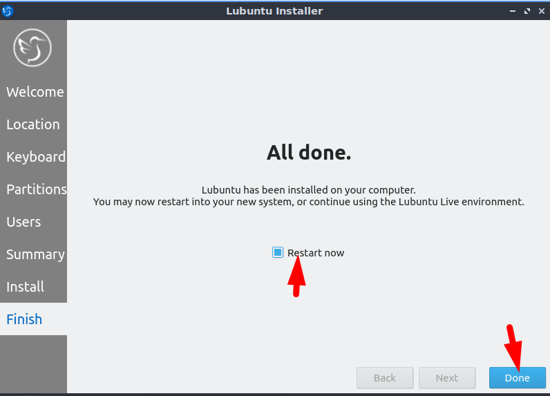 Lubuntu installation is done