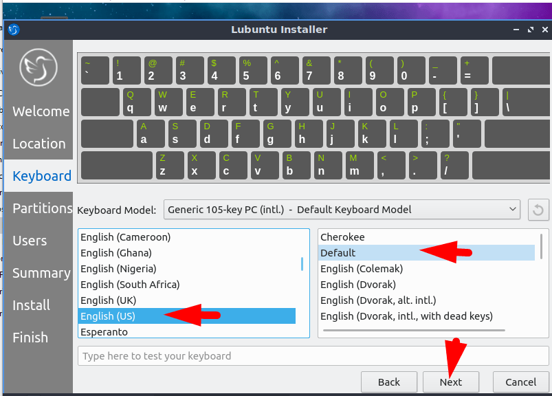 Select Keyboard layout