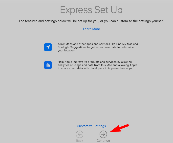 macos mojave express set up