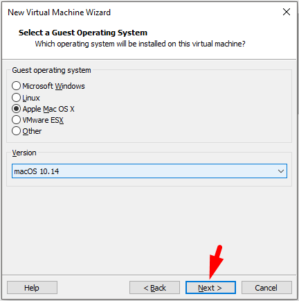 Select Guest Operating System for MacOS Mojave