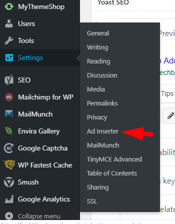 Go to setting and Ad-inserter plugin