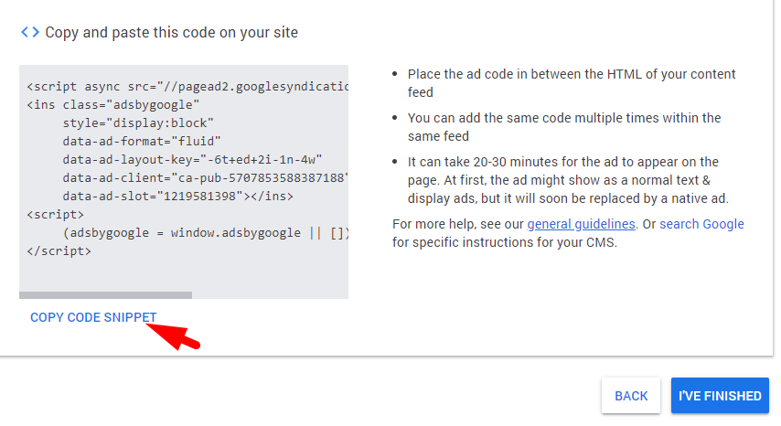 copy in feed ads code