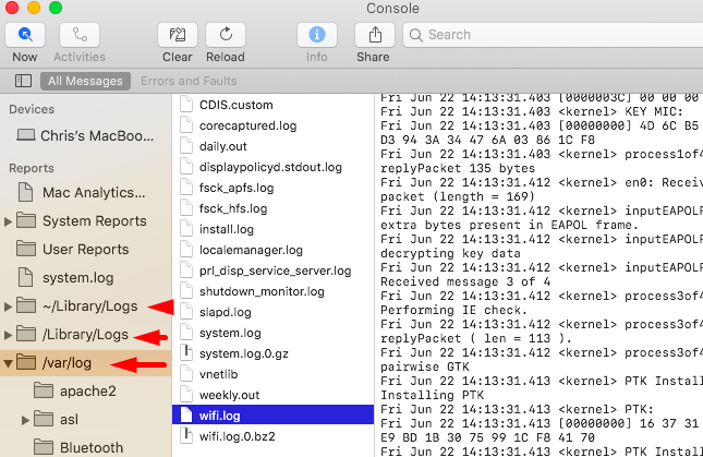 different categories of system log