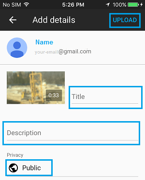 upload a video to youtube from iphone