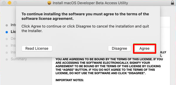 Agree on License to install MacOS Catalina