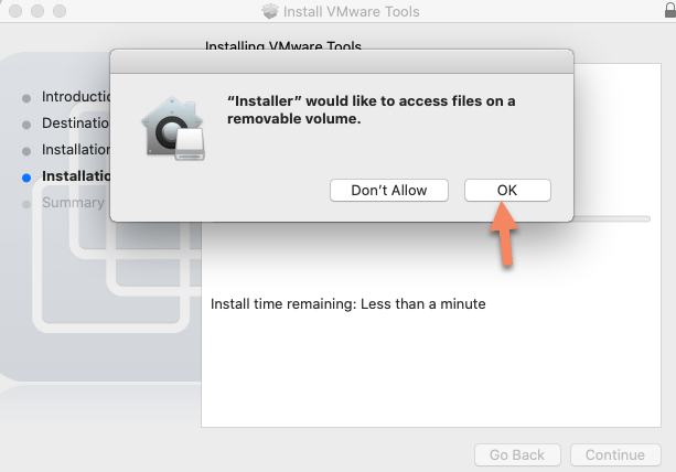 Allow Vmware tools installer on macOS