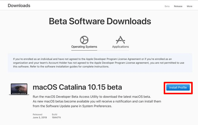 Install MacOS Catallina 10.15 beta