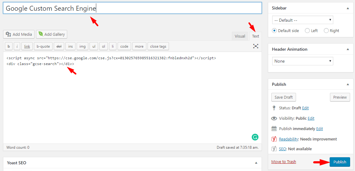 Paste CSE Code on New Page
