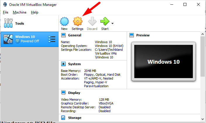 Add Windows 10 ISO to Virtualbox