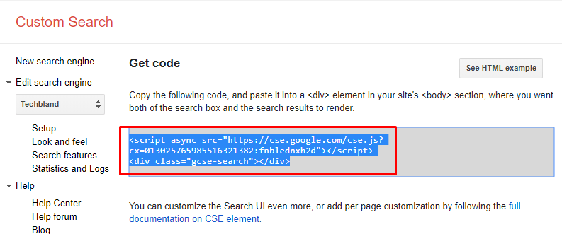 Copy and Paste custom search code