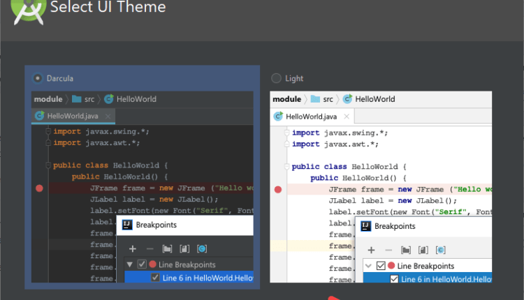 Select UI Theme for Android Studio