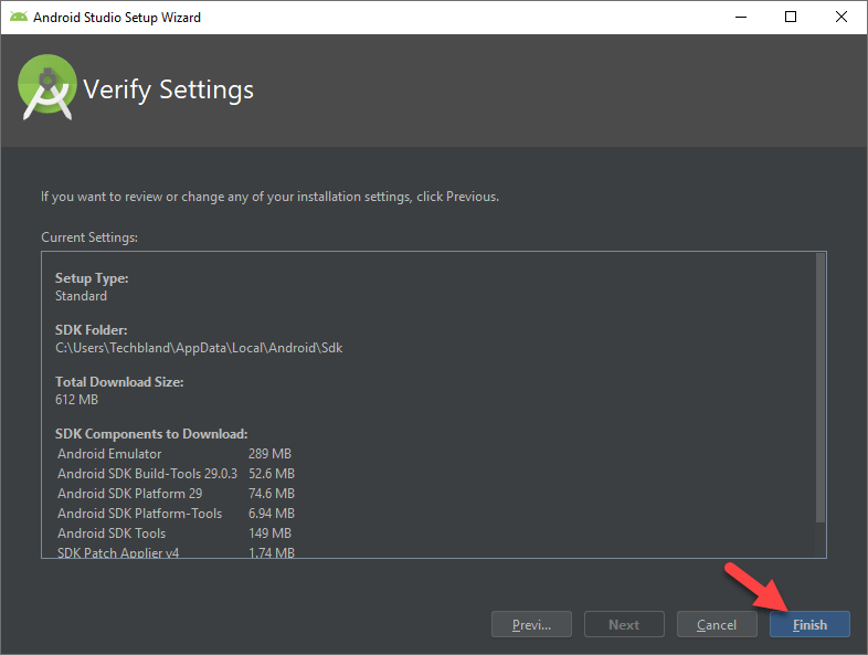 Verify SDK Components Settings