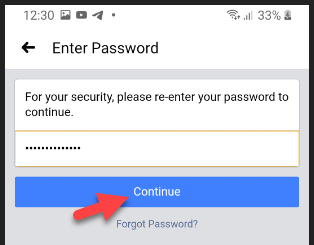 Re-Enter Facebook Account Password
