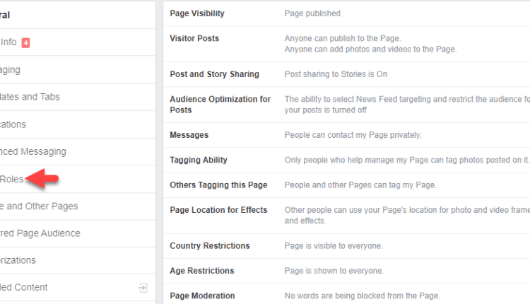 Facebook Page Roles for Admin