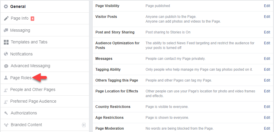 Facebook Page Roles for Admin