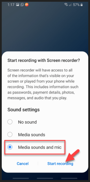 Select Media Sounds and Mic for Screen Recording
