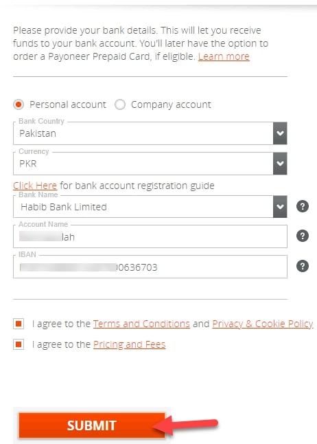 Provide Bank Details to Payoneer