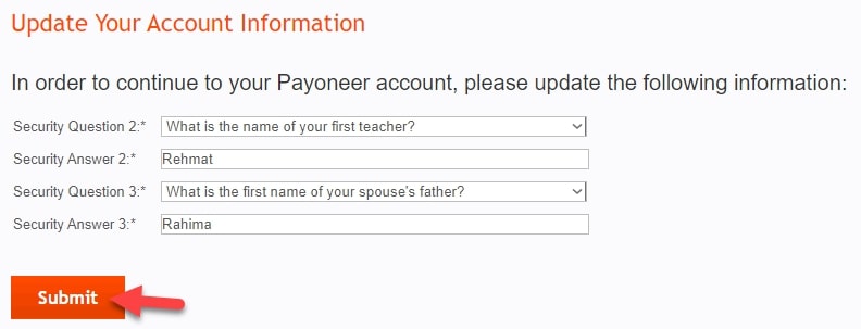 Update your Payoneer Acount Security