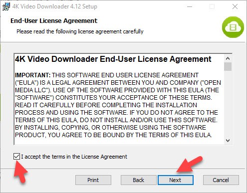 Agree to License Agreement of 4k video downloader