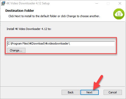 Select the installation Destination Folder