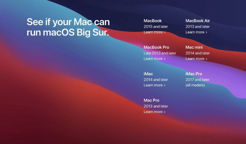 MacOS 11 Big Sur Compatible Macs List