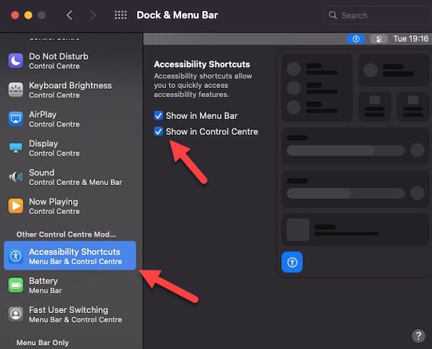 Show Accessibility Shortcuts