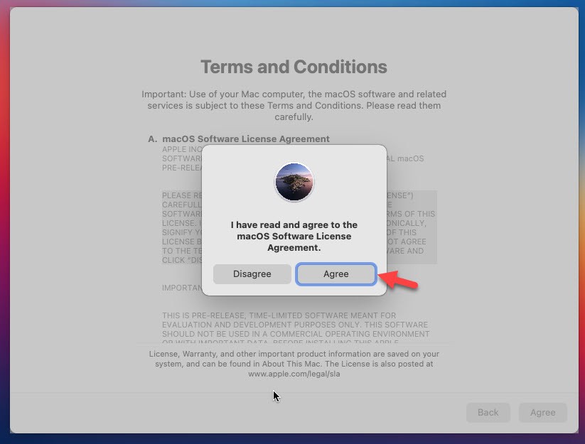 Agree to macOS Big Sur Software