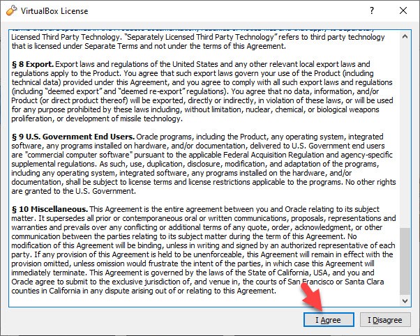 Agree to Virtualbox License