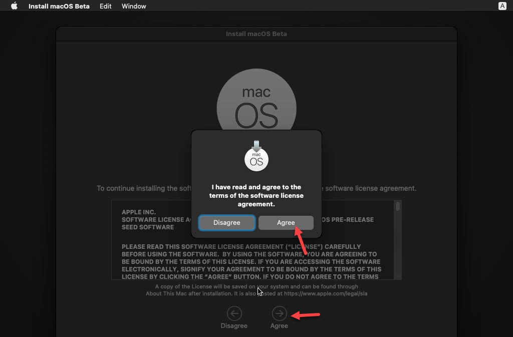 Agree on macOS Beta License