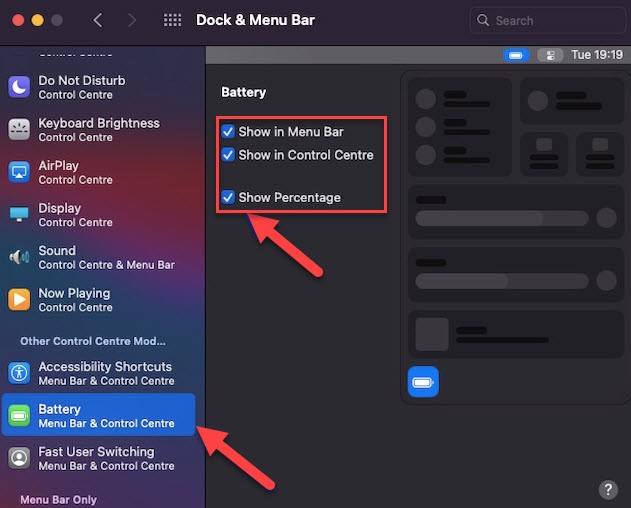 Show Battery in Menu and Control Center