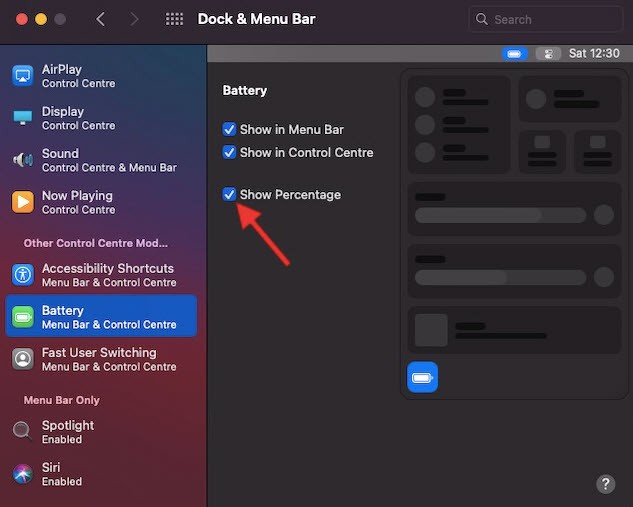 Show battery percentage in macOS 11