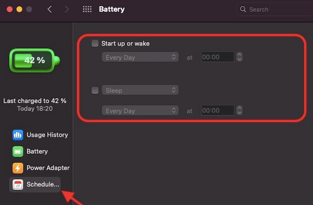 New Battery Settings Schedule