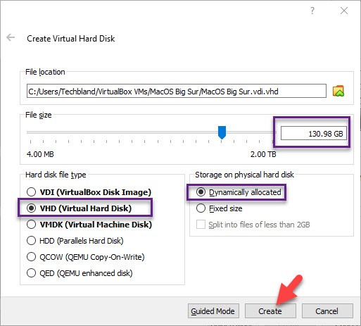 Create MacOS Big Sur Virtual Machine Hard Disk