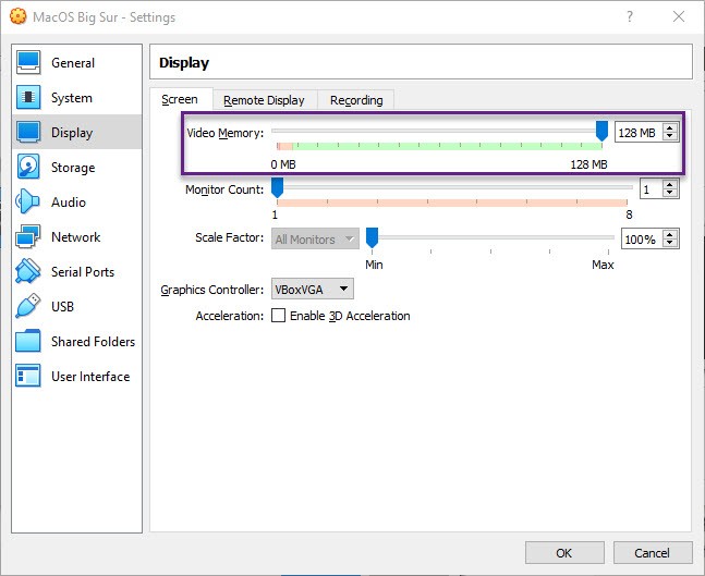 MacOS Big Sur Display Video memory