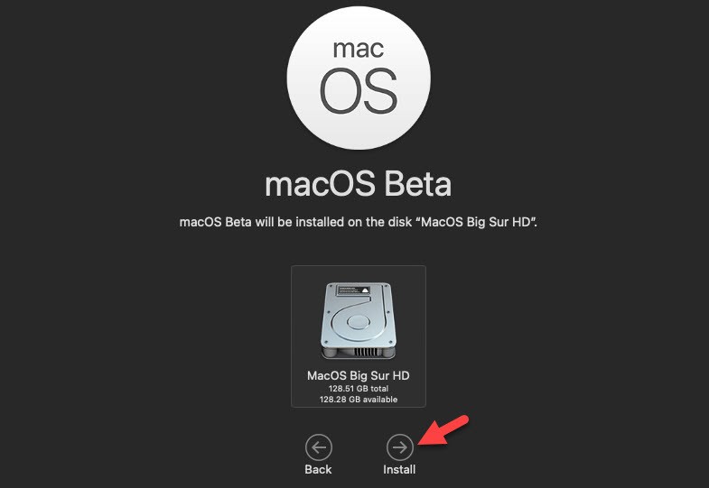 Install macOS Big Sur on Selected Hard Disk