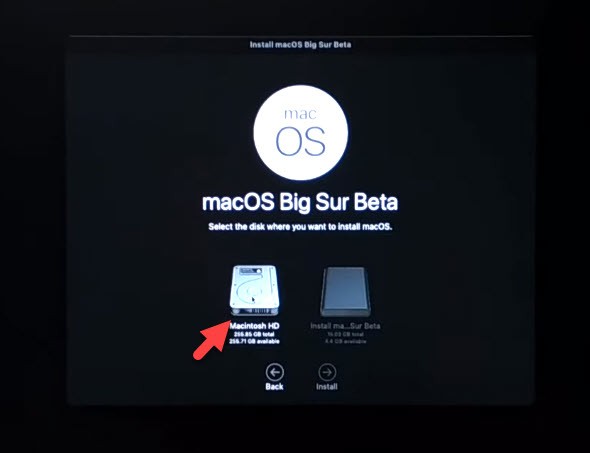 Select MacOS Big Sur Installation Drive