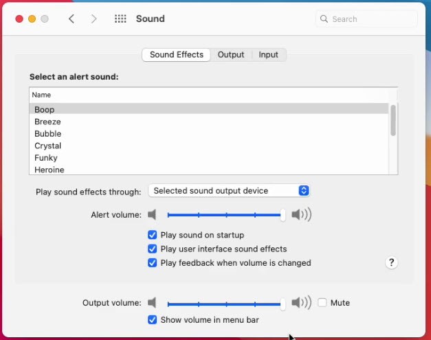 Check Sounds Settings in macOS Big Sur