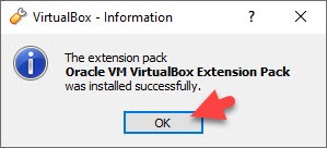 Virtualbox Extension pack has been installed