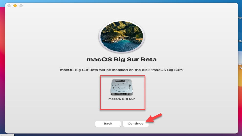 Select Installation Drive and Install macOS Big Sur