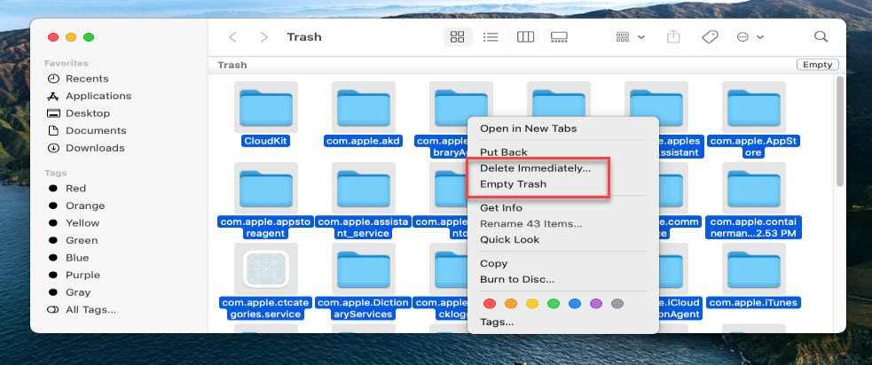 secure empty trash mac os big sur